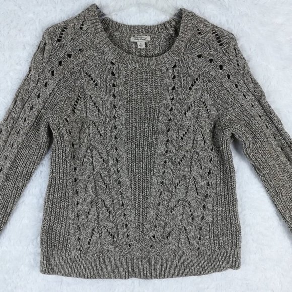 Lucky Brand Womens Sweater Pullover Cable Knit Crew Neck Beige Brown Stretch L - Picture 3 of 11